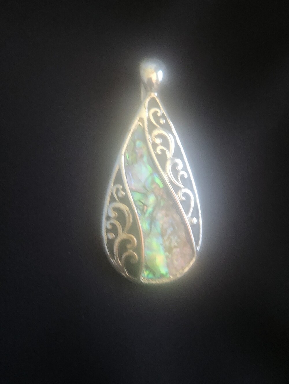 Elegant Silver and Abalone Teardrop Pendant (No Chain)